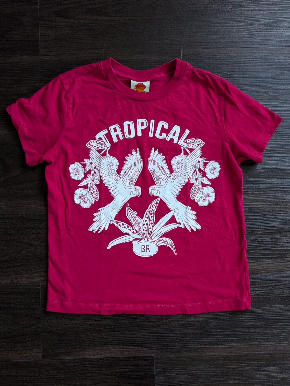 Farm Rio Magenta Tropical Bird Graphic T-Shirt Casual Boho 100% Cotton Small